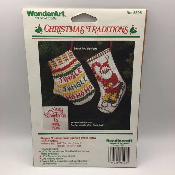 Set 2 WonderArt Christmas Traditions Cross Stitch Designs Jingle Santa Ornaments - Picture 2 of 6